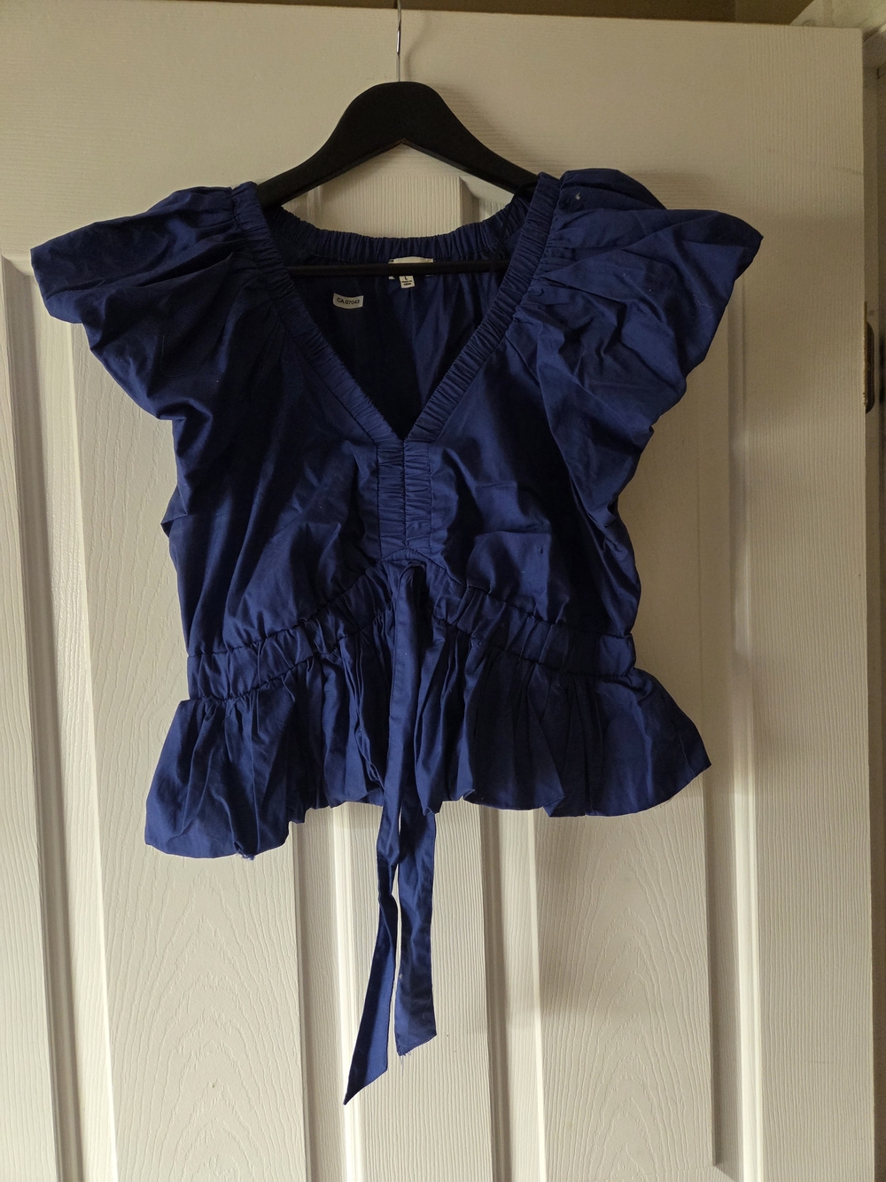 Moon River Royal Blue V-Neck Ruffle Peplum Top